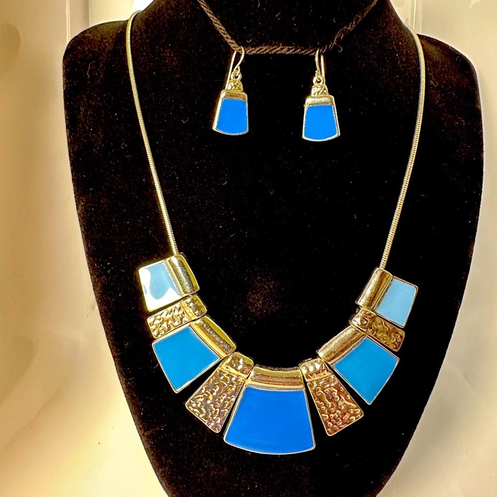 Necklace with Blue and Silver Tiles with Matching Earrings - Christopher & Banks